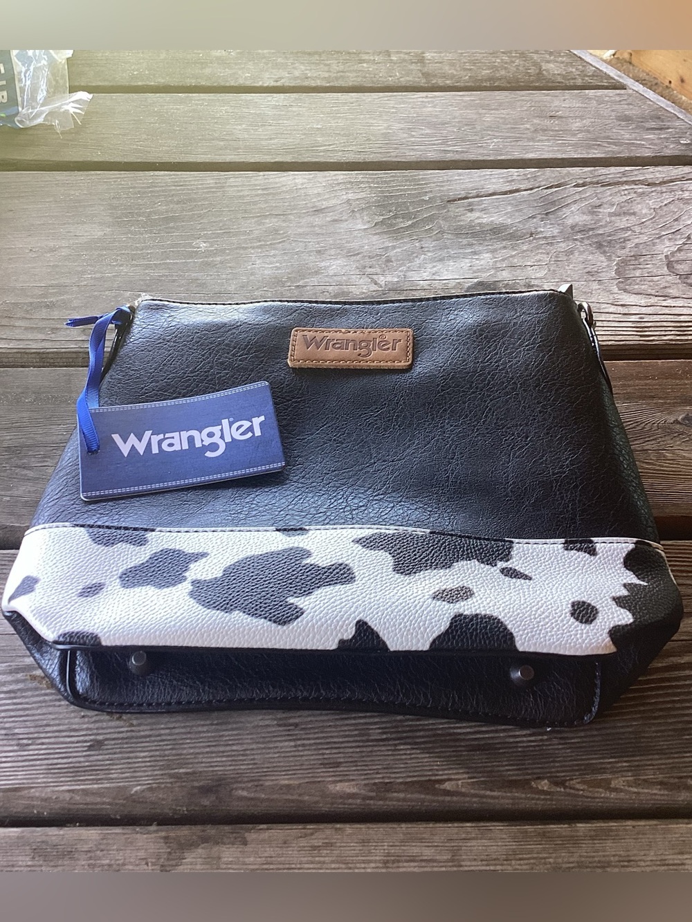 Wrangler Black and White Cow Print Crossbody Bag